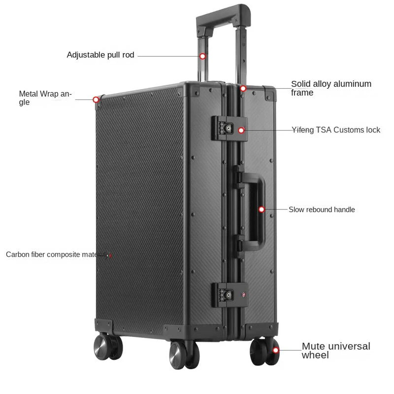 20″24″ Travel Suitcase Carbon Fiber Rolling luggage Carry-On Luggage Aluminum Frame Trolley Case With Wheels Business Boarding