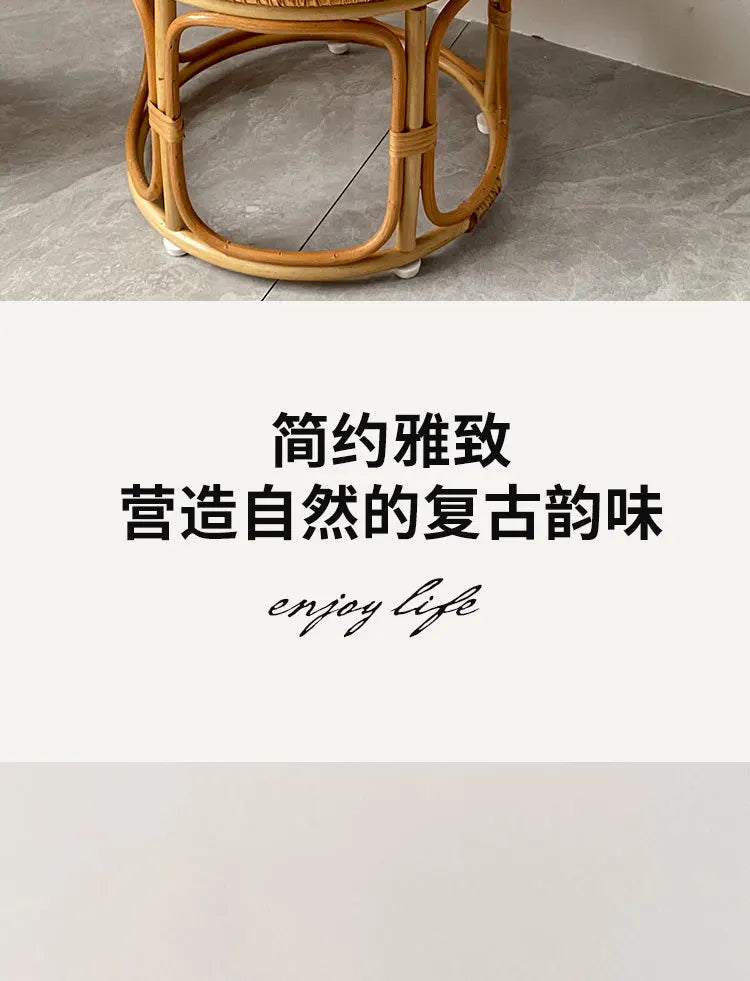 Handwoven Rattan Balcony Side Table Vintage Sofa Coffee Table  Durable Dessert and Snack Stand Japanese  Bedroom Organizer