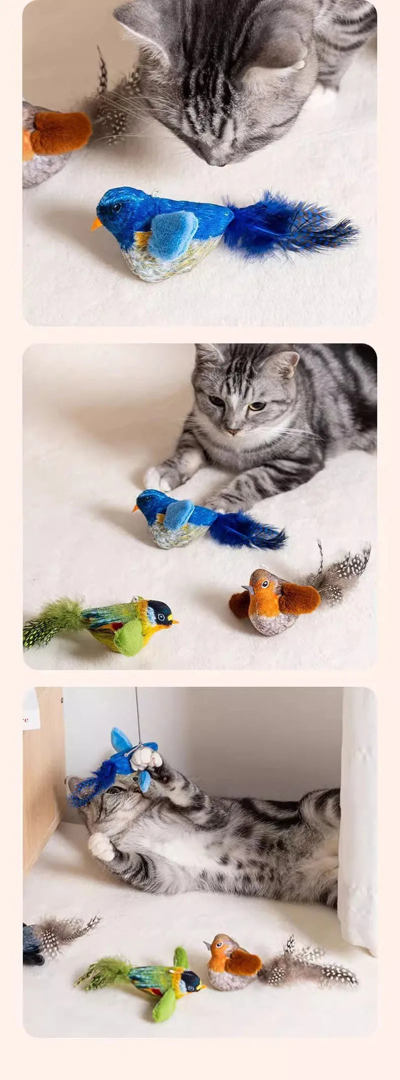 Indoor Interactive Birds Toy for Cat Chasing Teasing Toy Sounding Catnip Cat Teaser Toy Self-hilarity Wall Hanging Birds Cat Toy