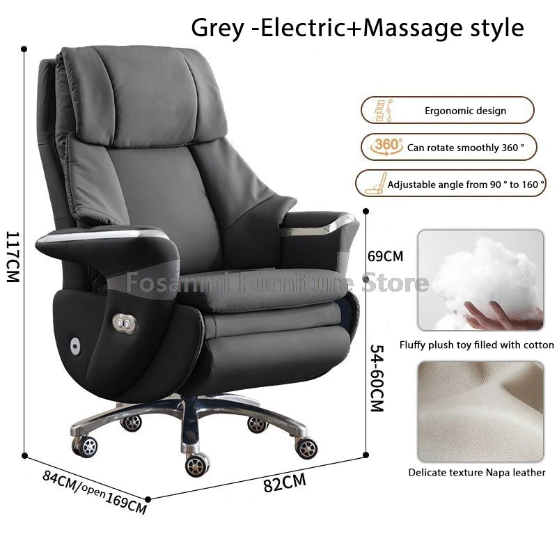 Comfortable and Soft Leather Electric Home Gaming Swivel Chair Thick Boss Office Chair Ergonomic Adjustable Height Desk Chairs