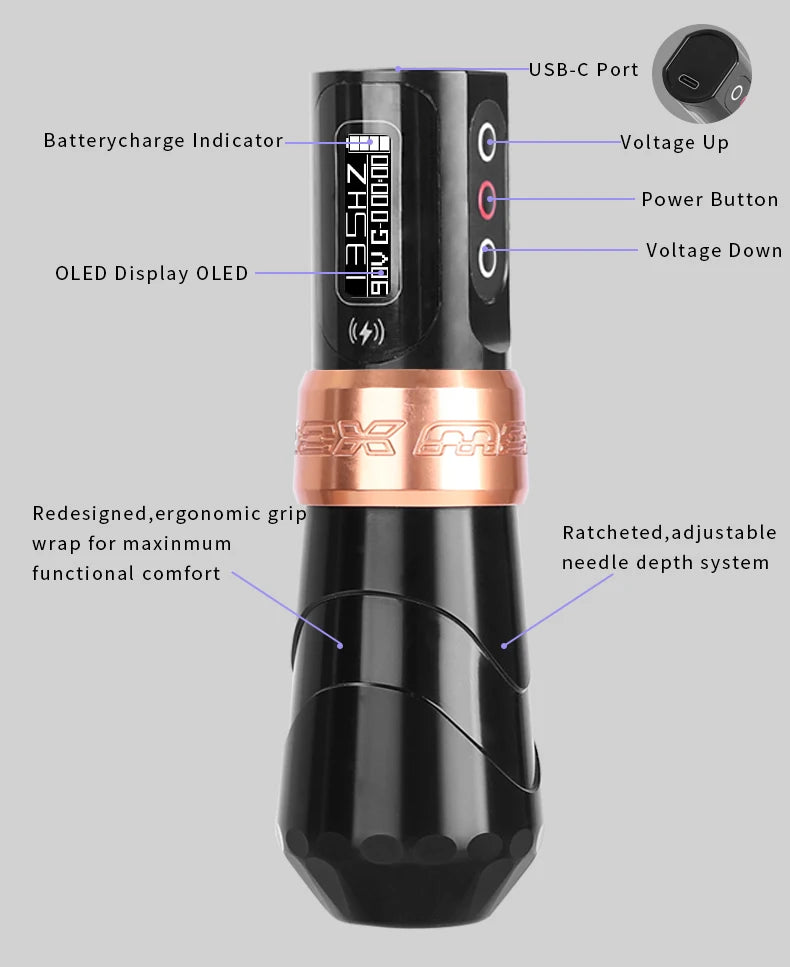 New Professional Tattoo Pen Fluk Max Wireless Tattoo Machine with  2Battery Permanent LCD Display Makeup Rotary Tattoo Pen