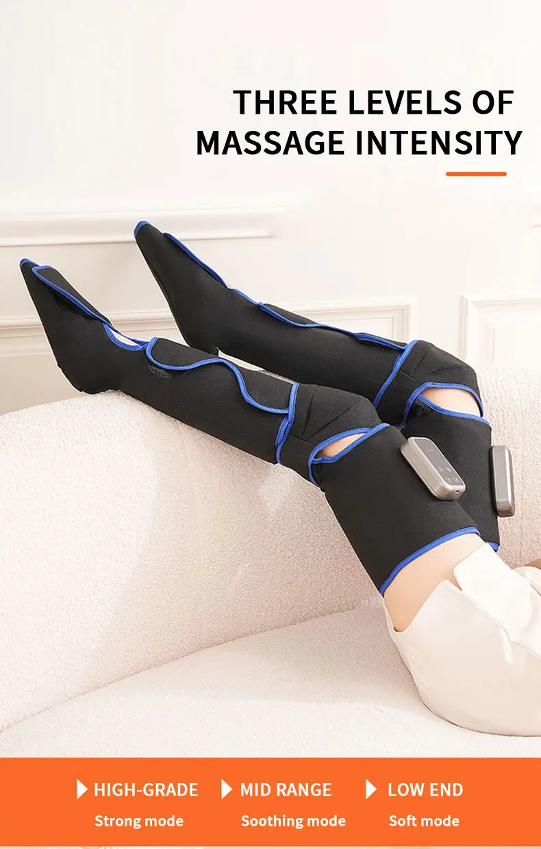 Rechargeable Leg Massager with Heat & Air Compression - 3-Level Pain Relief Wrap for Circulation Boost & Muscle Recovery LED
