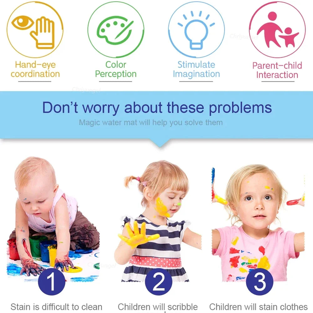 No Mess Kids Water Drawing Mat  Doodle Coloring Board with Magic Pens & Stamps Educational Montessori Toy Gift for Boys Girls