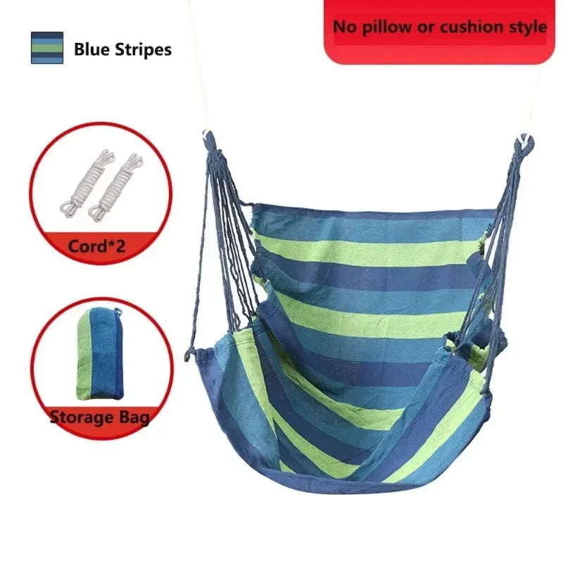 200KG Capacity Stripes Canvas Hammock Chair Thick for Garden Swing Seat Patio Camping Beach Dormitory Leisure with Storage Bag