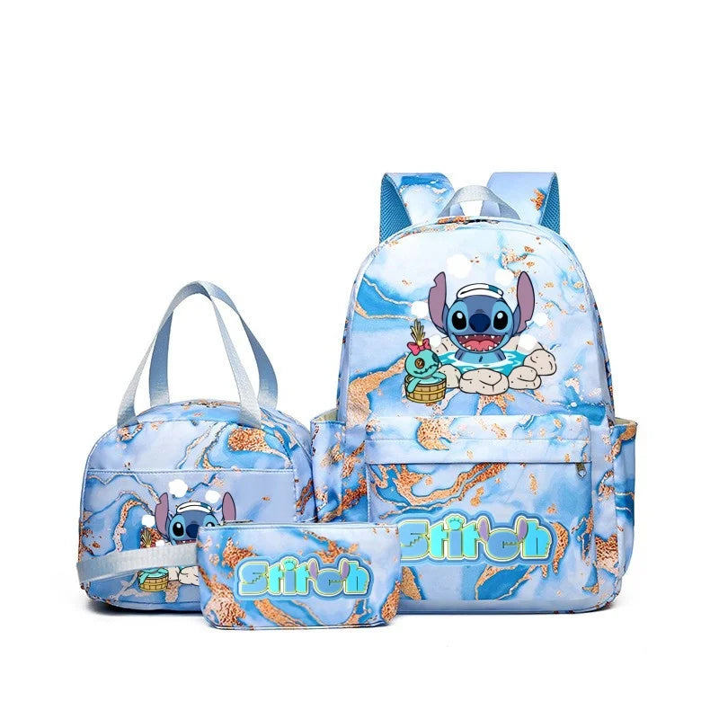 Lilo & Stitch Anime Print Backpack Set With Lunch Bag And Pencil Bag, Large Capacity Lightweight And Breathable Outdoor Knapsack