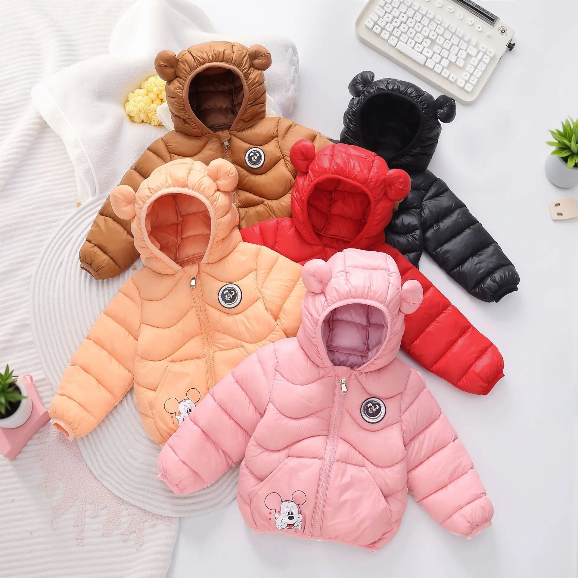 Mickey Mouse Kids Winter Hooded Coat New Lightweight Thermal Thicken Padded Jacket for Boys Girls Cotton Blend Zipper Outerwear