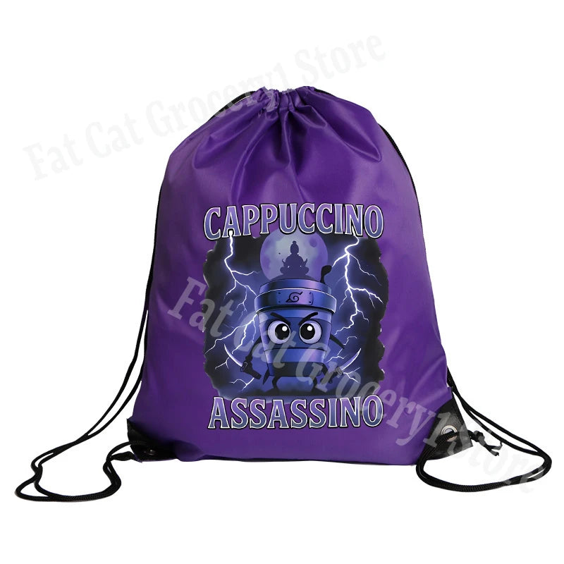 Tralalero Tralala Drawstring Backpack Tungtung Sahur Brainrot Kids Cartoon Travel Shoulders Bag New Outdoor Sport Rucksack Gift