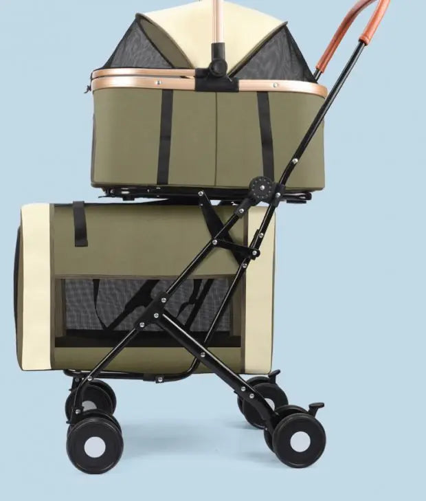Detachable Double-decker Pet Stroller Cat and Dog Outdoor Stroller Lightweight Foldable Pet Stroller Portable Pet Basket