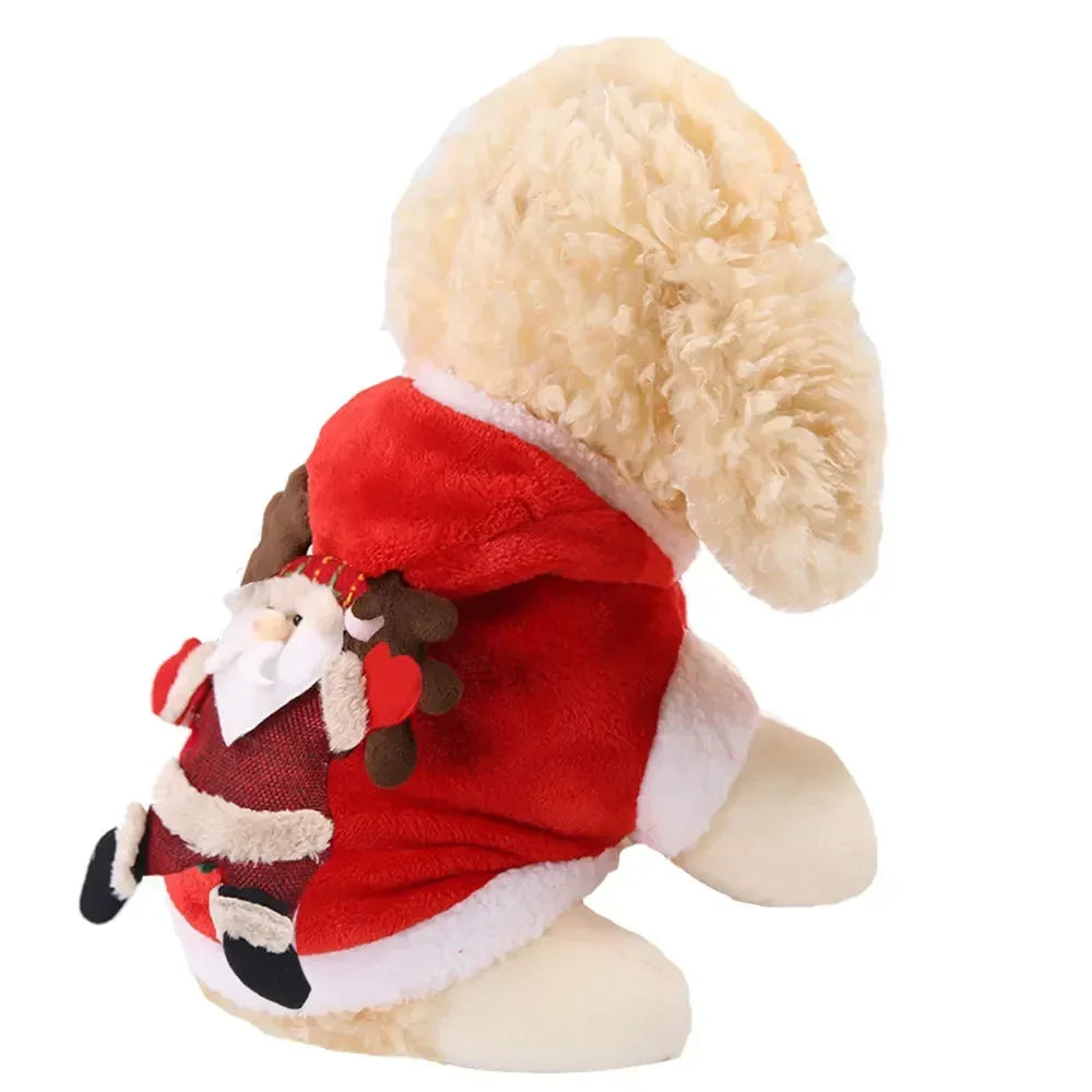Christmas Pet Santa Costume Warm Flannel Hooded Jacket Winter Clothing For Small Dogs Cats Chihuahua Yorkshire Terrier Apparel