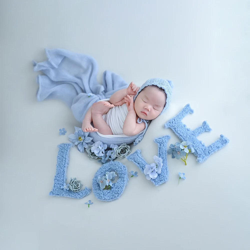 Blue Love Photography Theme Wrapping Props Knitted Night Cap Artificial Flower Photo Decoration Prop Studio Shooting Accessories