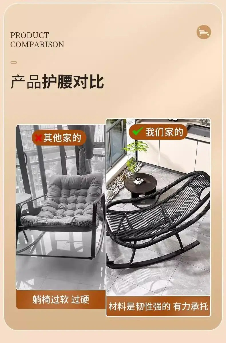 Rocking Recliner Garden Chair Widened Rocking Recliner Rattan Rainbow Rocking Chair Home Living Room Leisure Recliner