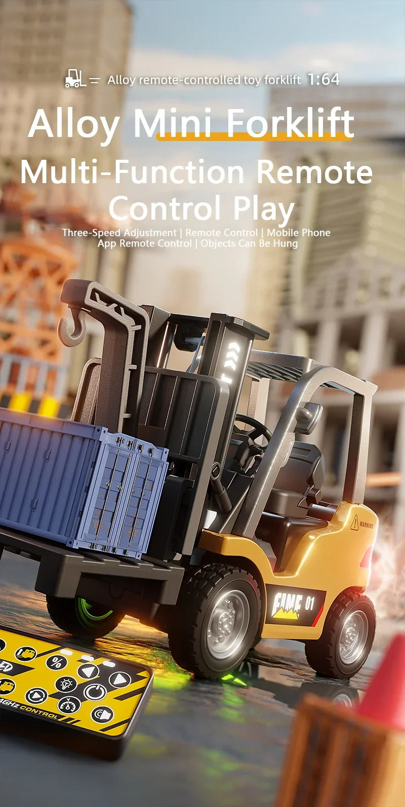 1/64 RC Trucks Alloy Forklift Mini APP 2.4G Rc Cars Remote Control Construction Engineer Vehicle Toys for Boys Adults Kids Gifts