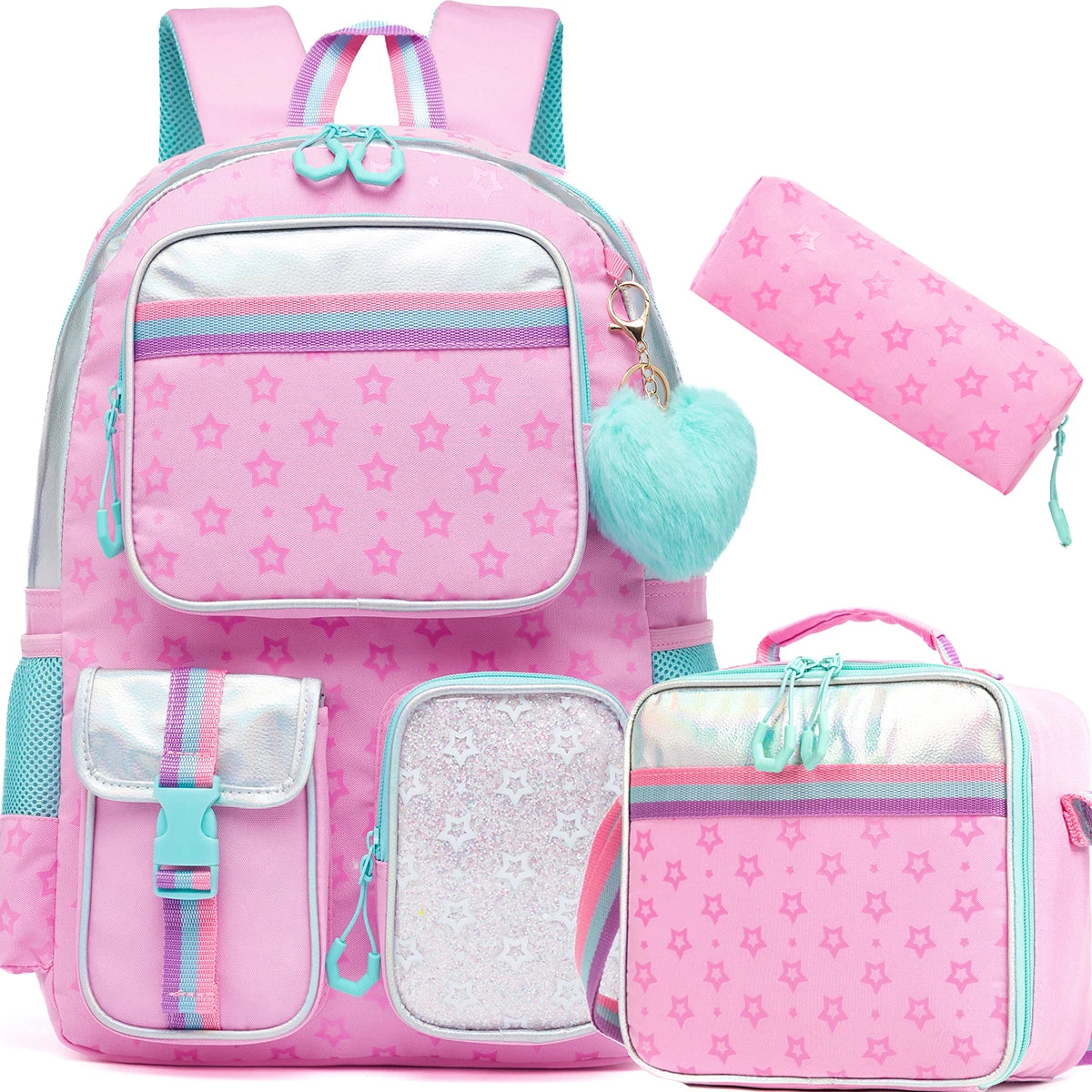 Meetbelify Backpack for Girls Schoolbag Aesthetic Backpack for Elementary Student Teen Girls Bookbag with Lunchbox and Penbag