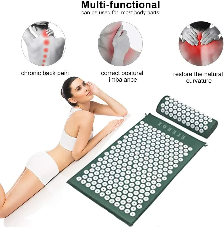 Acupressure Mat Massage Acupuncture Mat and Pillow Set  with Spike Points for Neck, Back and Stress Relief