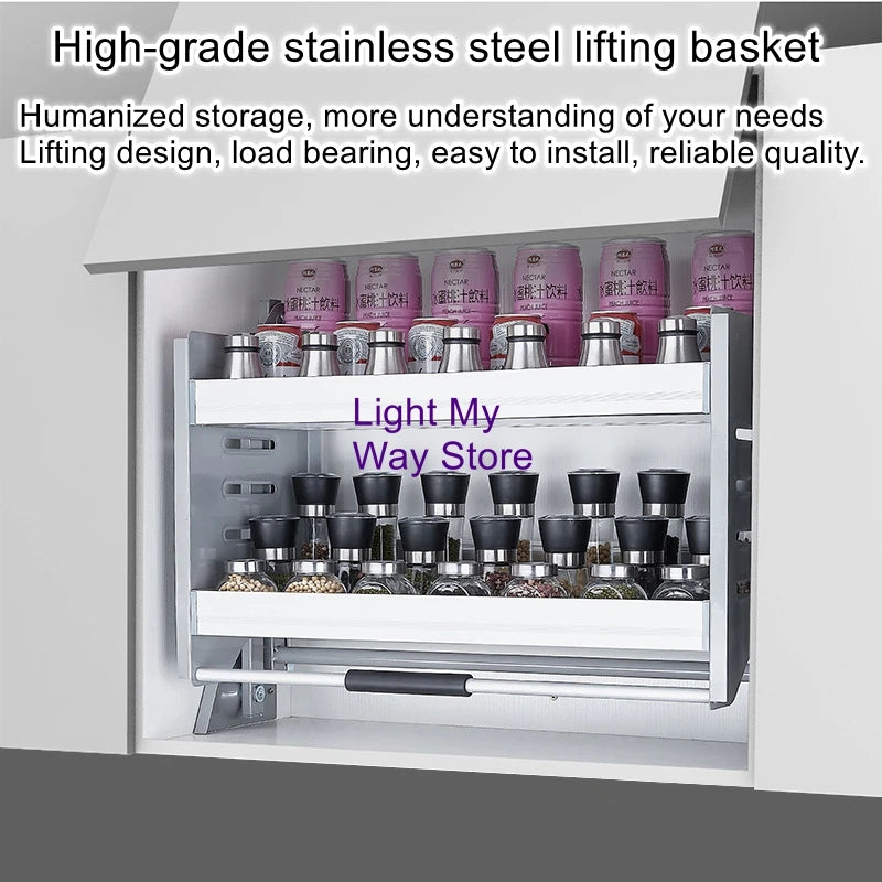 Stainless steel aluminum alloy basket storage rack hanging cabinet lifting basket kitchen pull-down cabinet storage rack