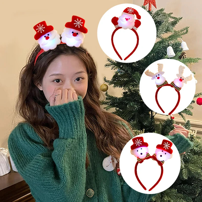 Christmas Headband LED Santa Claus Hair Hoop Xmas Snowman Headpiece Halloween holiday Party Hair Accessories for Women Girls