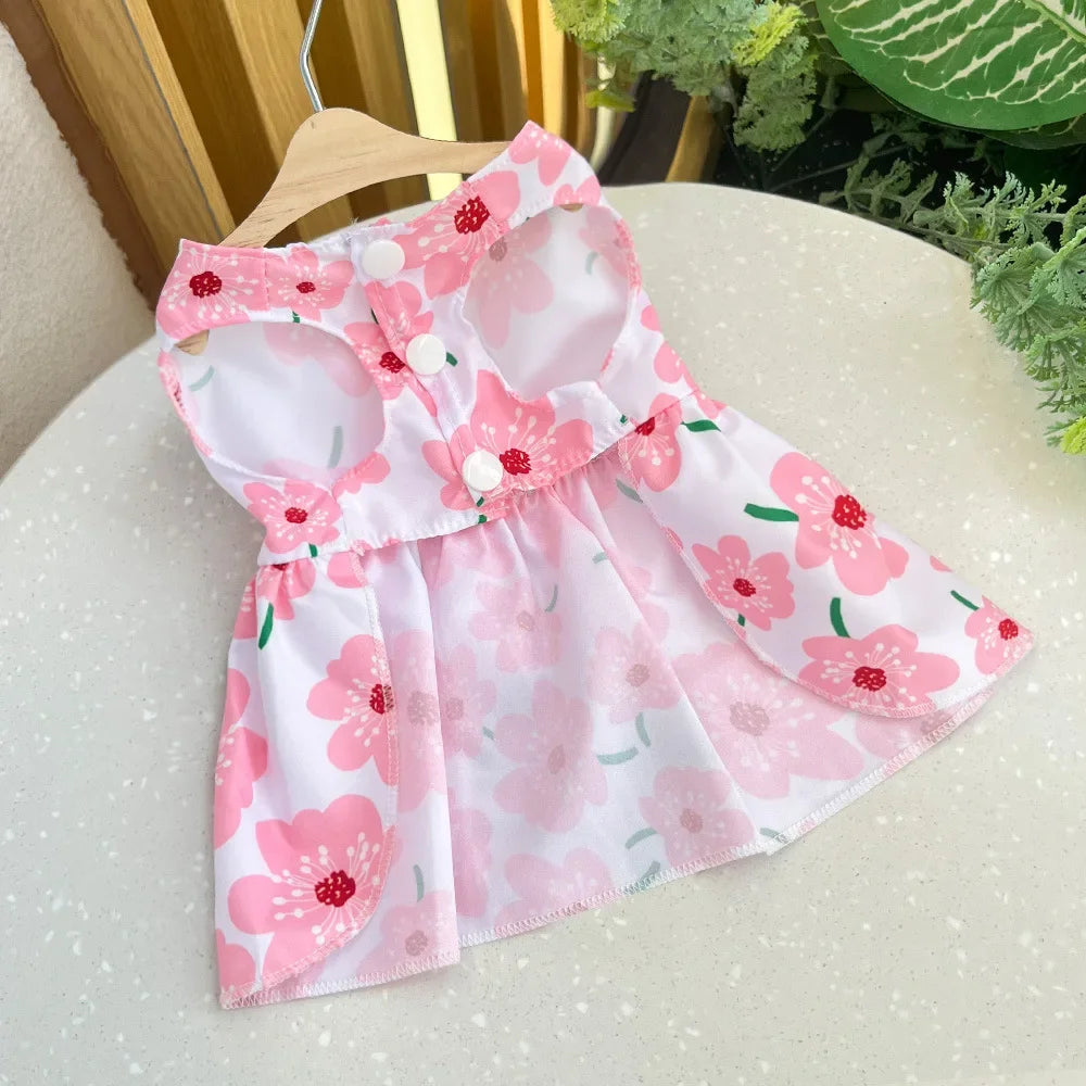 Summer Floral Dog Princess Dress Kitten Pet Skirt Cute Printed Bow Lace Dog Dresses for Small Medium Puppies Poodle Apparel