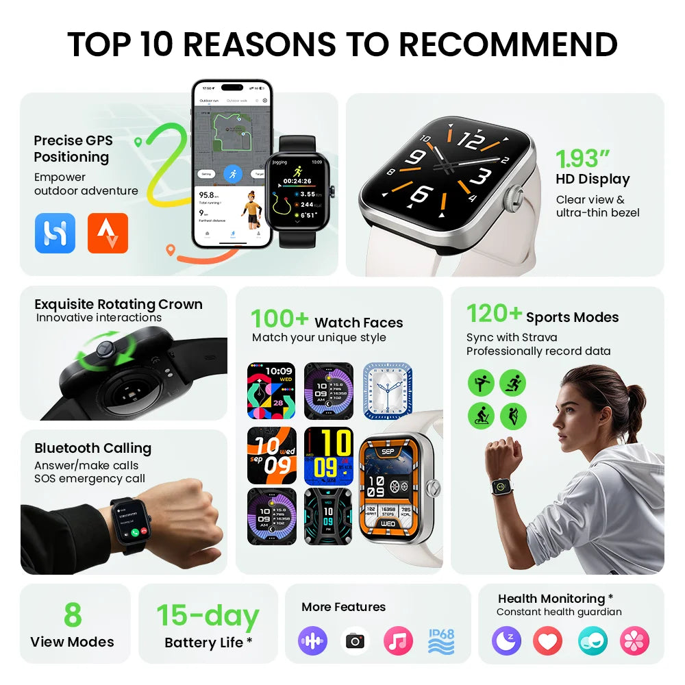 HAYLOU Watch 4 GPS Smartwatch 1.93'' HD Display Bluetooth Phone Call Health Monitoring IP68 Waterproof Smart Sport Watch