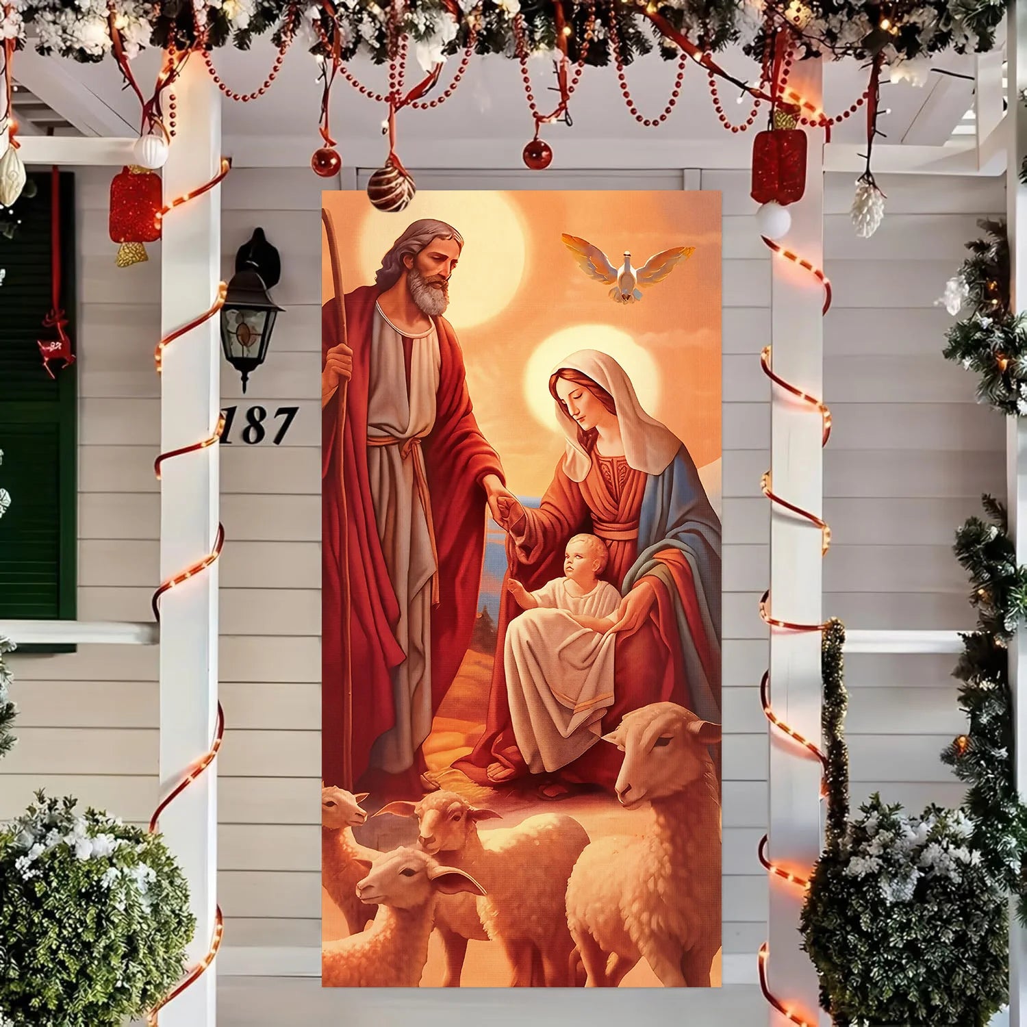 1pcs 2D Christmas Theme Door Cover Banner 2026 New Year Living room Decor Xmas Navidad Santa Snowman animals decor Favor Gift