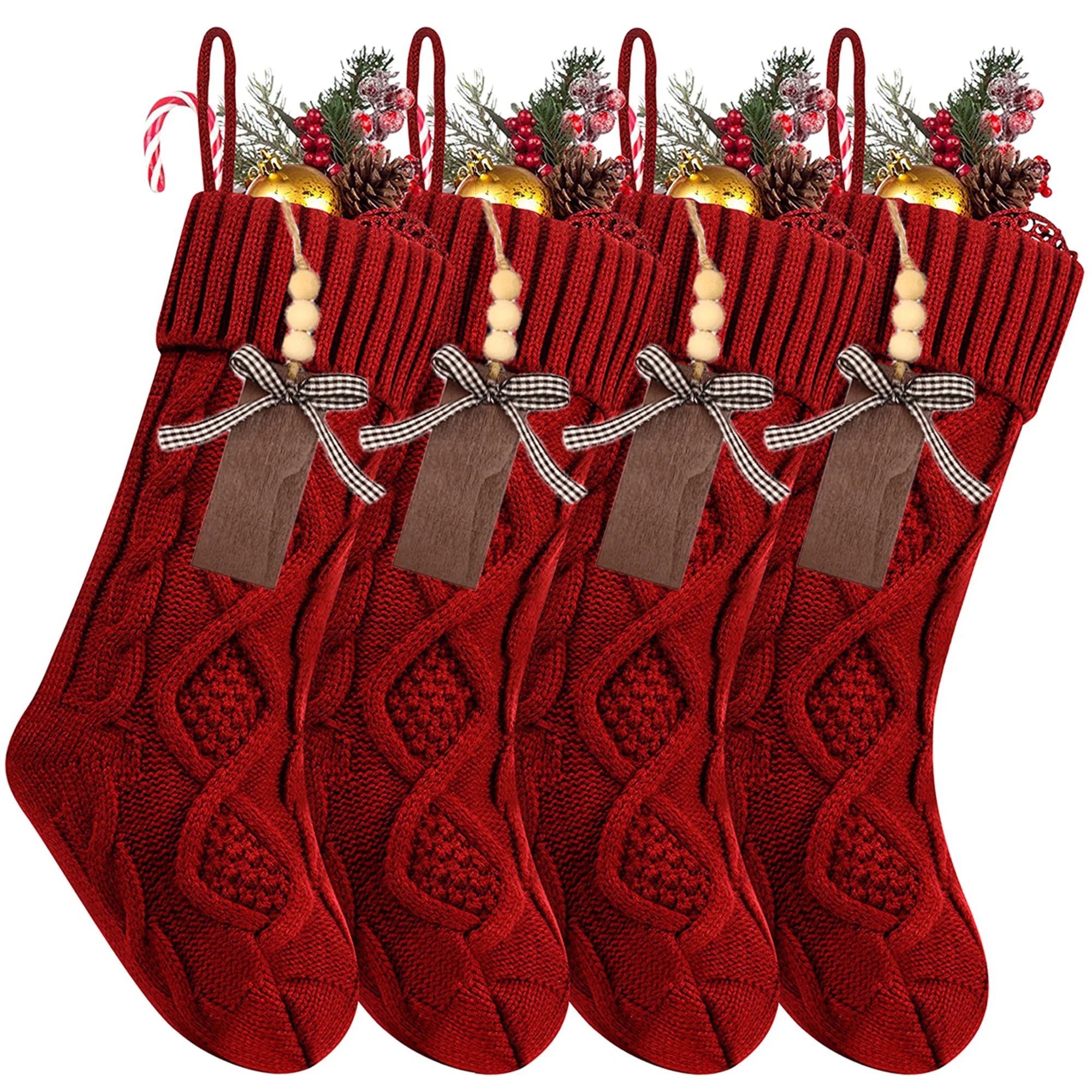 4/6/8PACK Christmas Stockings 18Inches Large Cable Knitted Stocking   Xmas Hanging Stocking Decorations with Name Tags
