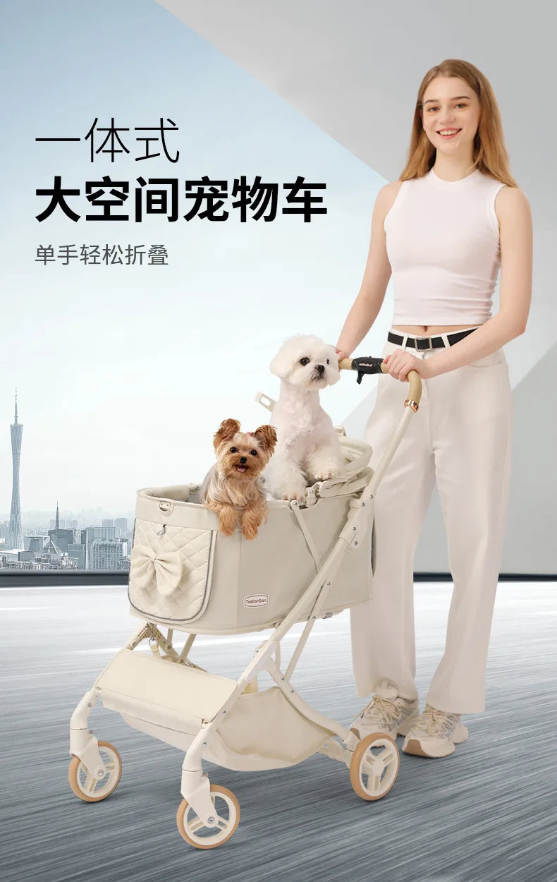 Outdoor Pet Pram One Click Folding Stroller Dog Cat Lightweight Trolley Small Pets Travel Breathable Puppy Supplies