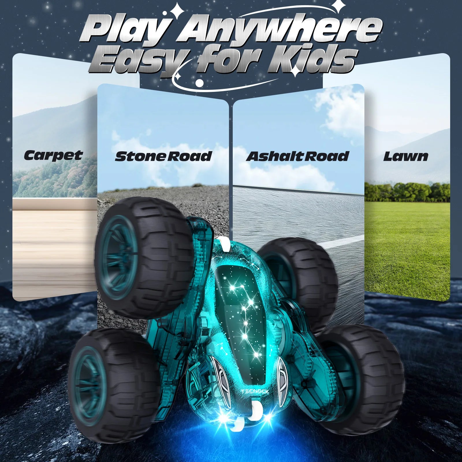 Remote Control Car with Lights, 2.4Ghz RC Car Double Sided 360°Flip RC Stunt Cars,Portable Rechargeable Toy Car for Kids&Adults