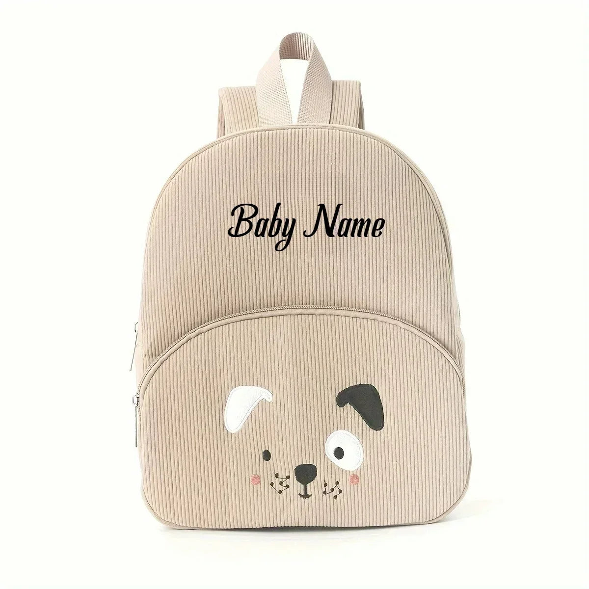 Personalized corduroy Backpack custom name embridery kindergarten schoolbags for children girls boys solid baby cute bags bear