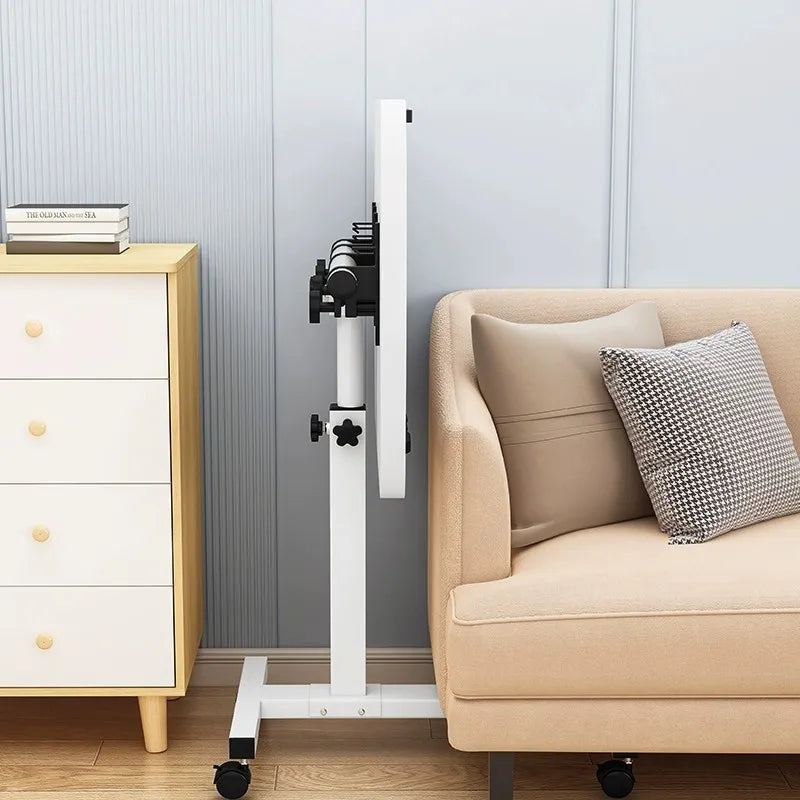 Tilting Overbed Table with Wheels, Height Adjustable Bedside Desk, 2 Tilting Desktops, Mobile Laptop Table Stand Desk