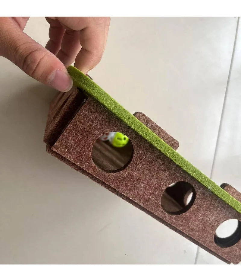 Pet Cat Puzzle Maze Holes Toys Felt Box With Bell Ball Kitten Playing Toys Interactive Funny Combination Set Cat Supplies