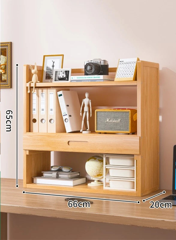 Simple desktop bookshelf dormitory multi-layer storage rack home student desk finishing shelf solid wood with extraction rack