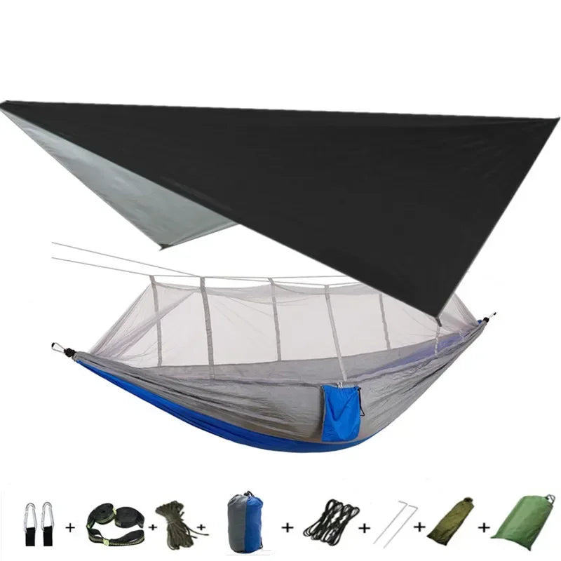 Camping Hammock with Mosquito Net&Rainfly Tent Tarp & Tree Straps,Portable Nylon Hammock Tent for Camping Hiking Backyard Travel
