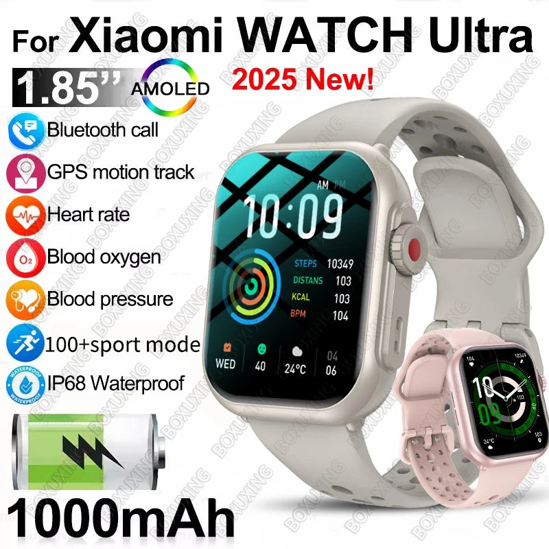 2025 New For Huawei Xiaomi Smart Watch Men Women 1.85-Inch HD AMOLED Full Touch Screen IP68 Waterproof Bluetooth Call SmartWatch