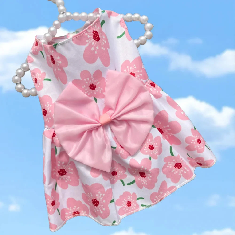 Summer Floral Dog Princess Dress Kitten Pet Skirt Cute Printed Bow Lace Dog Dresses for Small Medium Puppies Poodle Apparel