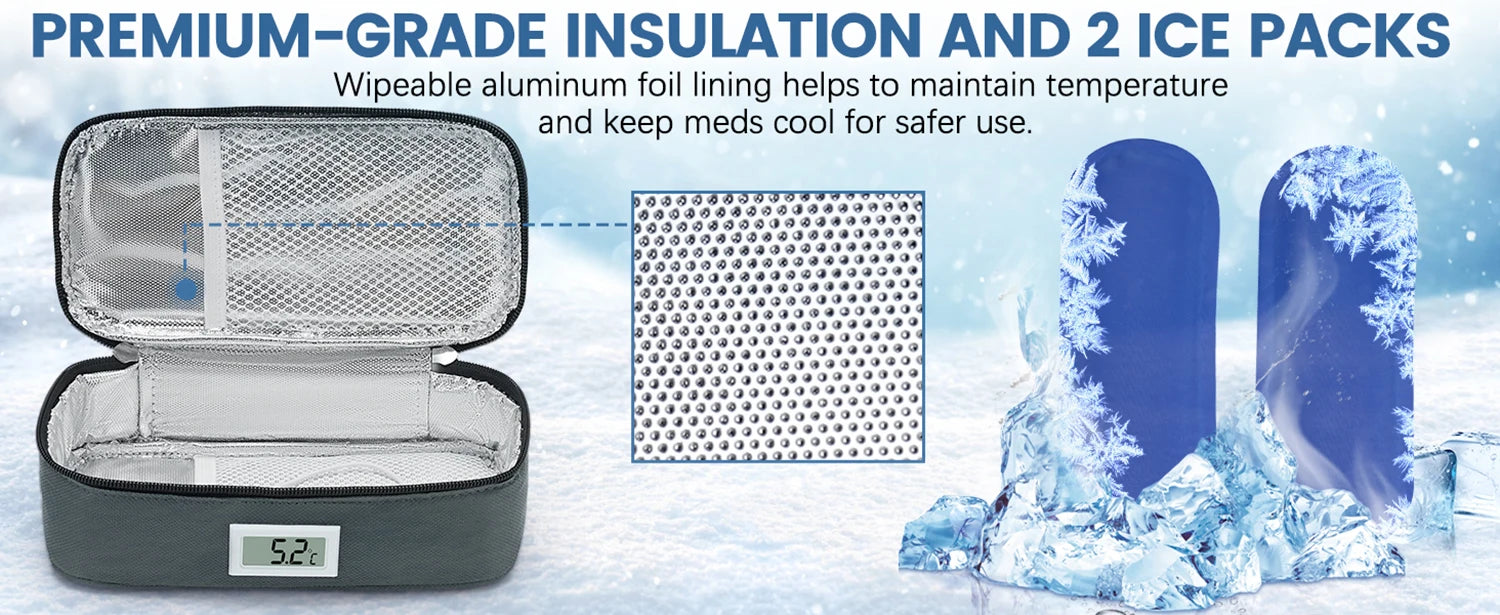 Convenient Insulin Refrigeration Box Medication Receiving Small Refrigerator With 2 Ice Packs LED Temperature Display