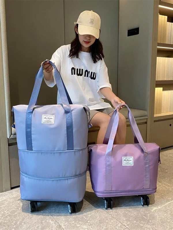 Universal Wheel Expandable Luggage Large Capacity Lightweight Travel Fitness Bag with Dry And Wet Separation Storage