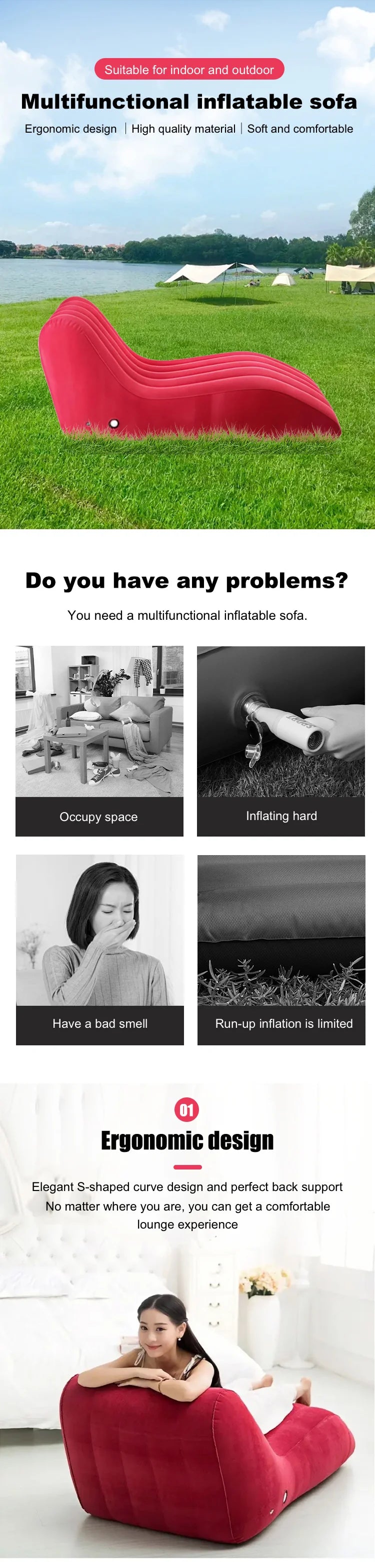 Outdoor Camping Folding Air Chair - Reclining Massage Chair | Indoor Double Inflatable Sofa Bed with Electric Pump