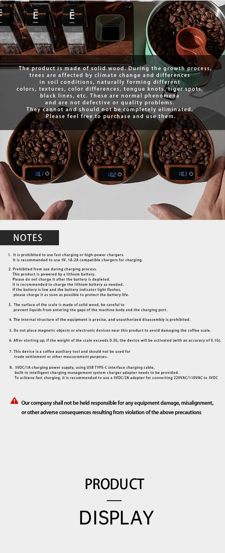 MUVNA Coffee Bean Weigher, espresso weighing display tray, Walnut hand brewing electronic scale / accurate to 0.1g Professional