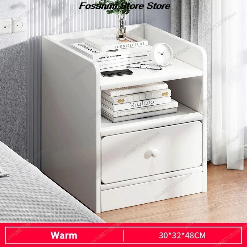 Minimalist Ultra Slim Nightstand Modern Narrow Bedside Table with Open Shelf and Drawers Space Saving Storage for Small Bedroom