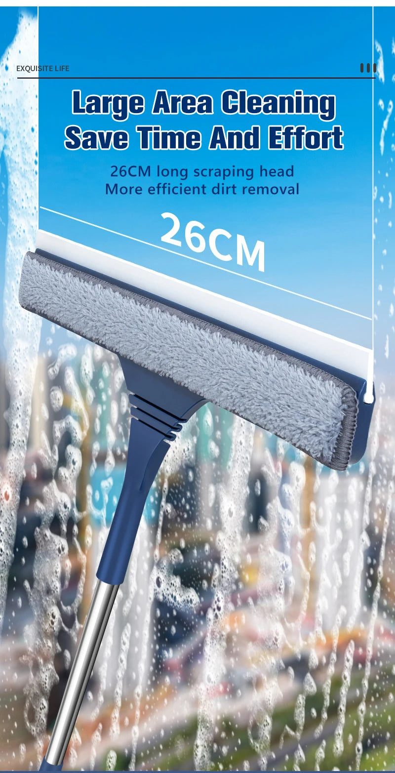 2 in 1 Window Mesh Screen Brush Window Cleaner Magic Broom Wiper Telescopic Long Handle Window Mop Squeegee Wiper Cleaning Tool