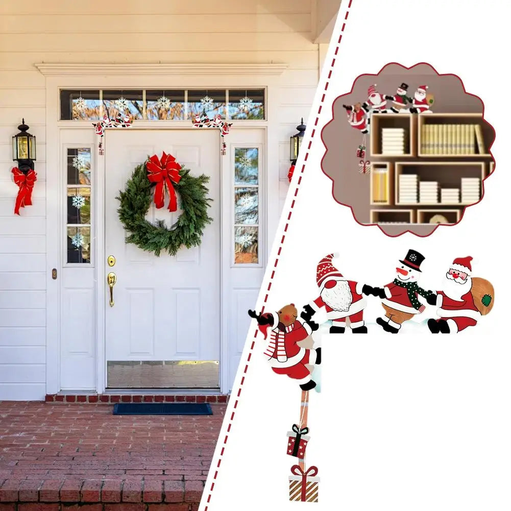 2026 New Wooden Santa Door Corner Decor Snowman Reindeer Pendant Christmas Cartoon Door Frame Decor Party Christmas Ornament