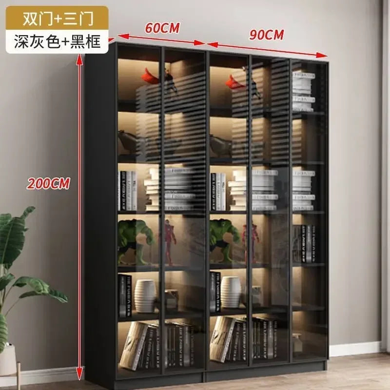 Modern Dust-Proof Bookcase with Glass Door Display Cabinet Modern Luxury Customized Home Living Room Integrated Bookshelf