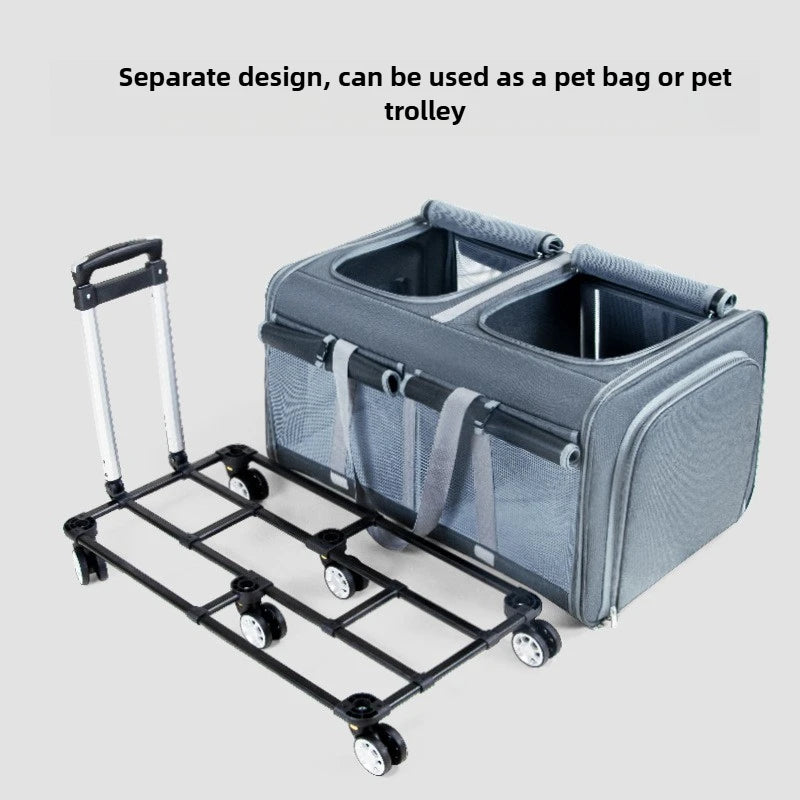 30kg Heavy-Duty Foldable Pet Carrier for Dogs/Cats - All-Terrain Trolley with Removable Wheels, Breathable XXL Travel Stroller