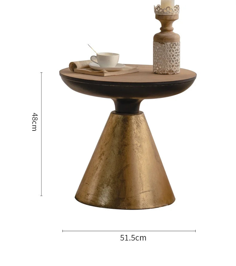 IHOME Retro Small Family Living Room, Small Wooden Table, Coffee Table Beside Sofa, Home Stay Balcony, Leisure Iron Tea Table