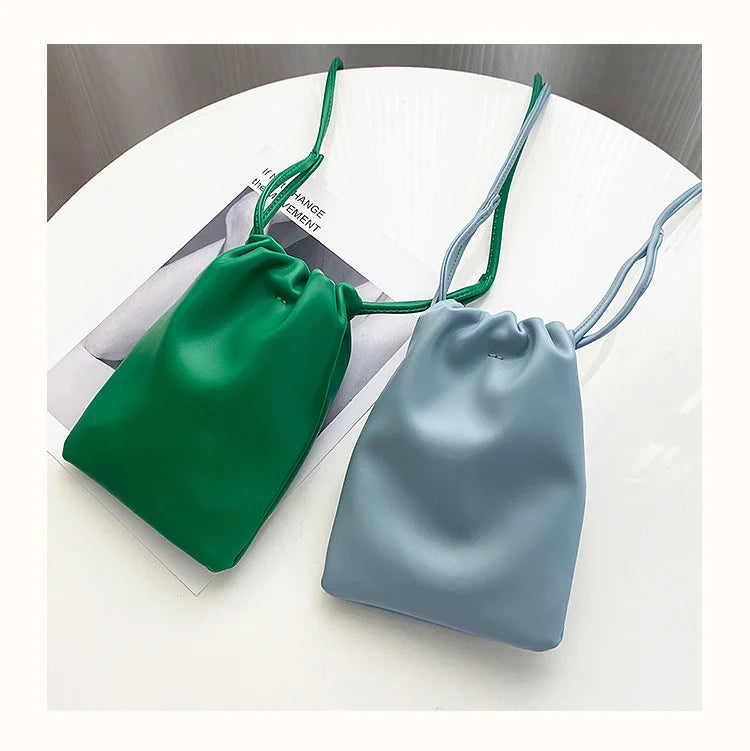 Casual Drawstring Bag Style Women Crossbody Bag Candy Color Lady Mini Bucket Bag for Mobile Phone Female Shoulder Purse Wallet