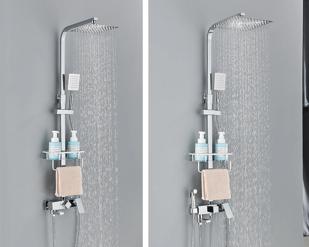 Black Gold Bathroom Shower System Brass Hot Cold Bathroom Faucets Set Accessories 10 Inch Stainless Steel Rain Shower Head