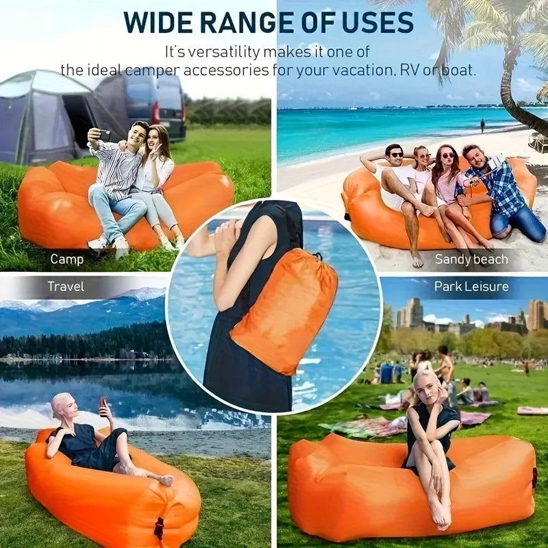 Single Person Lazy Inflatable Sofa Portable Outdoor Beach Air Sofa Bed Folding Camping Sleeping Bag for Comfortable Rest
