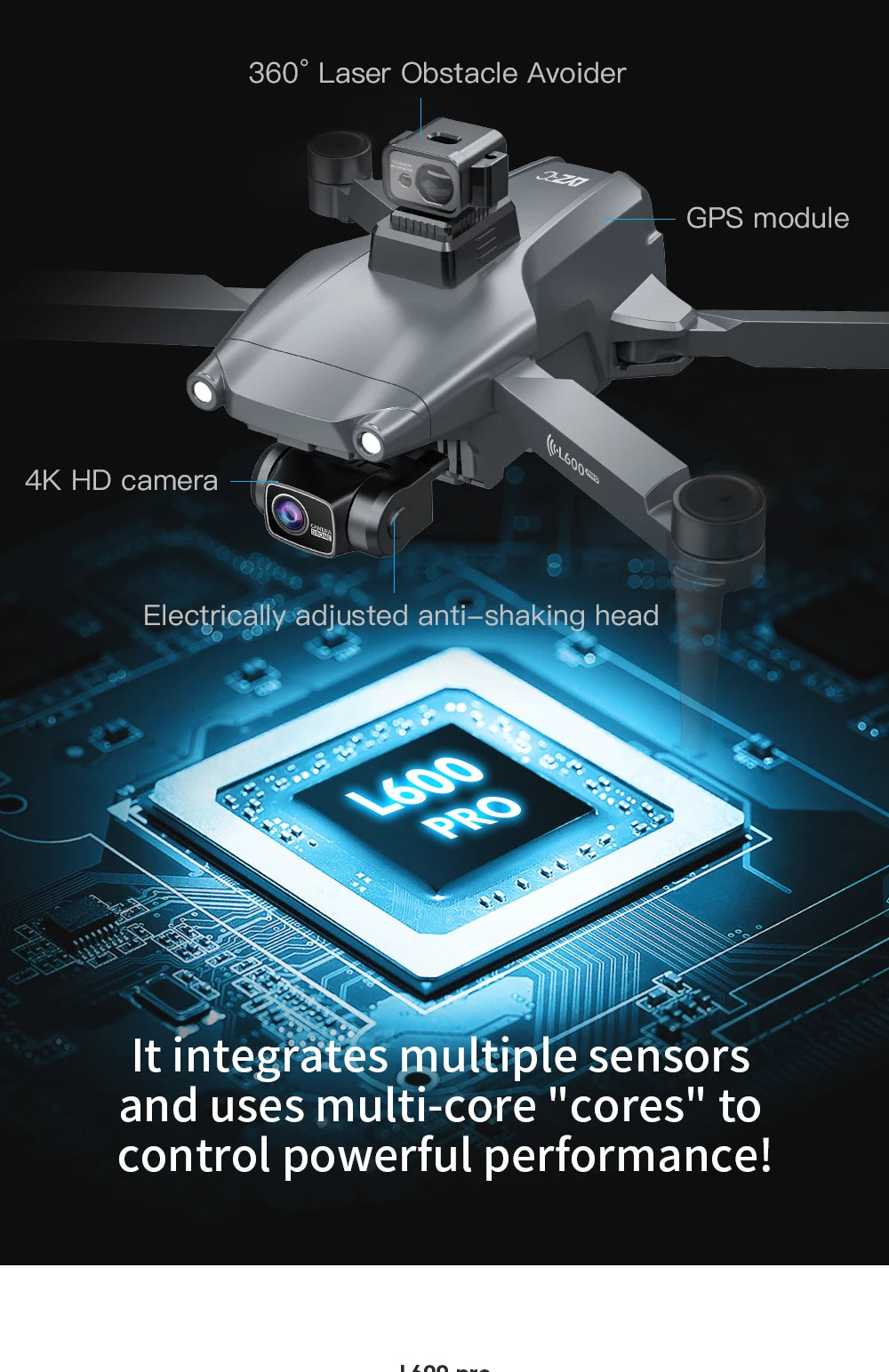 L600 PRO GPS Drone Professional 4K HD Dual Camera 360° Obstacle Avoidance Brushless Motor 5G WIFI FPV RC Quadcopter Toys Dron