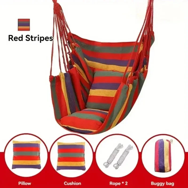 200KG Capacity Stripes Canvas Hammock Chair Thick for Garden Swing Seat Patio Camping Beach Dormitory Leisure with Storage Bag