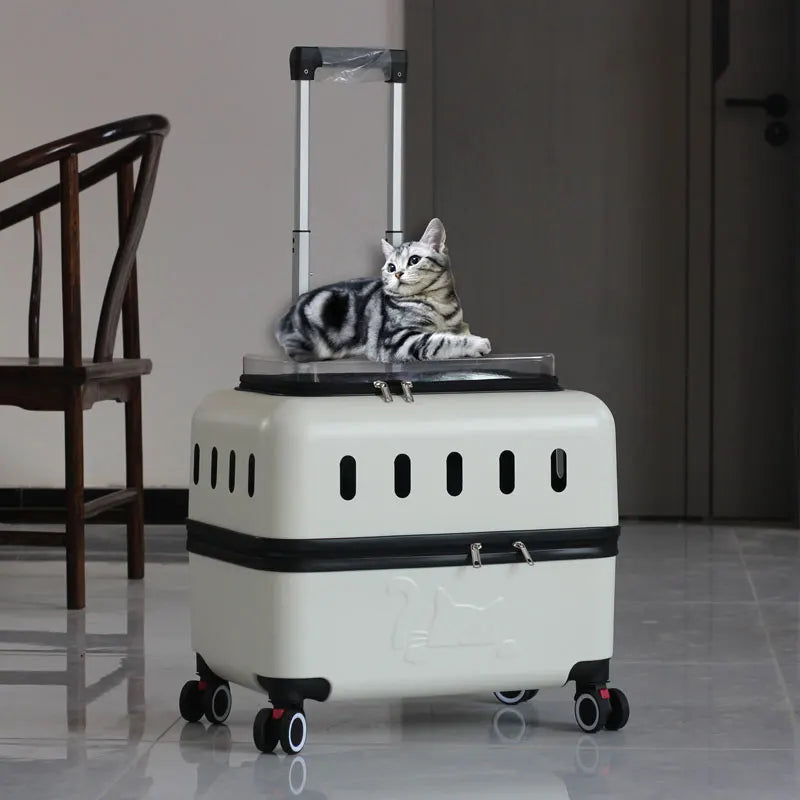 Large Pet Travel Carrier Rolling Pet Transport for Cats & Small Dogs Breathable Cat Suitcase Transparent Skylight Pet Stroller