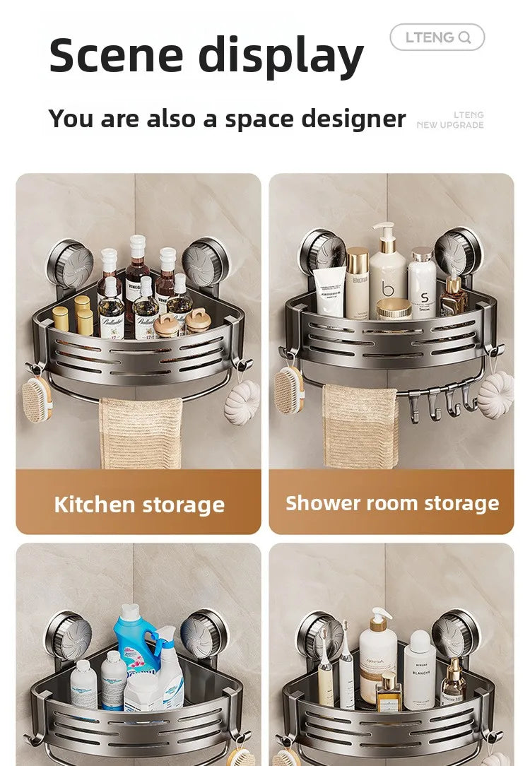 Bathroom suction cup triangular basket storage rack, bathroom washbasin corner, no need to drill holes, wall-mounted toilet